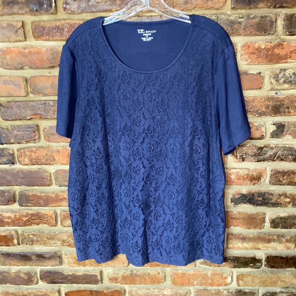 The Tog Shop Blue Lace Front Short Sleeve Blouse Top Women's Size 1X
